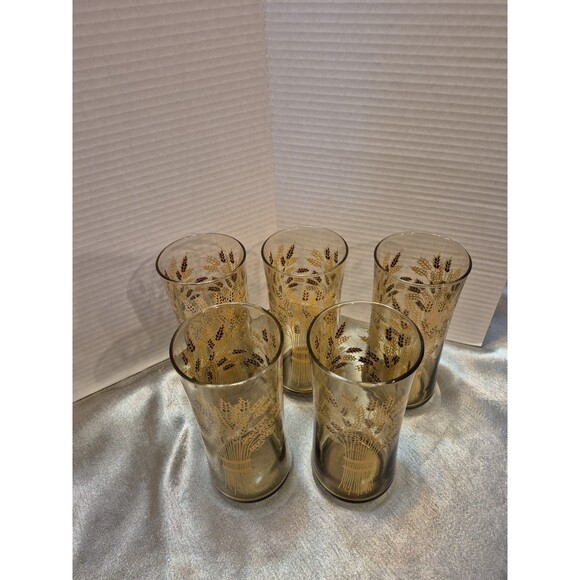 Vintage Libbey Franco Wheat Print Glasses Set Of 5 - Picture 2 of 12